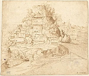 A Village Nestled at the Foot of a Hill (recto)