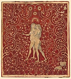 Adam and Eve in the Garden with a Pair of Sheep and a Pair of Doves by British 18th Century