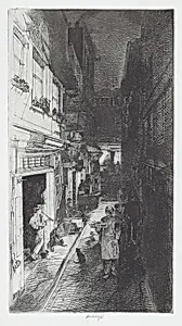Alley at Night with Three Cats