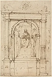 Altarpiece of the Madonna and Child with Saints, in Its Architectural Setting by Perino del Vaga