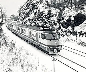 Amtrak Turbo in Snow, Hudson, New York