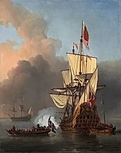 An English Warship Firing a Salute