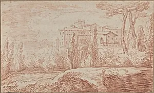 An Italian Walled Town Seen through Trees