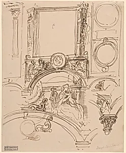 Architectural Details for a Wall Decoration with Empress Maria Theresia Embracing the Young Wolfgang Amadeus Mozart