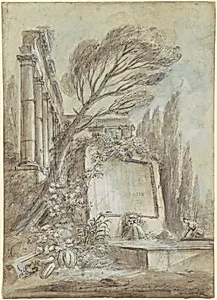 Architectural Fantasy of Roman Ruins with an Inscription Plaque