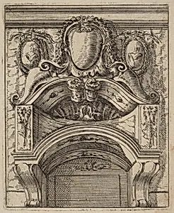 Architectural Motif with Three Shields, Two with Figures