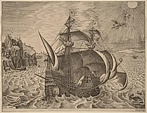 Armed Three-Master with Daedalus and Icarus in the Sky