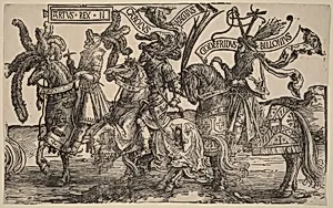 Arthur, Charles the Great (Charlemagne), Godfry of Bouillon by Lucas van Leyden
