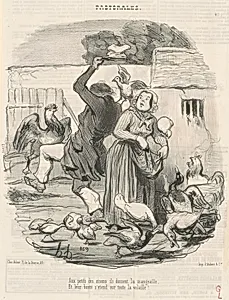 Aux petits des oisons, ils donnent la mangeaille ... by Honoré Daumier