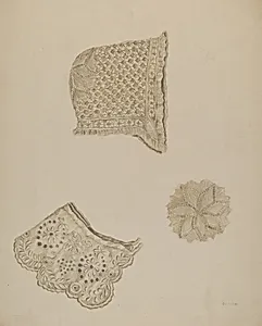 Baby's Cap, Detail of Top, and Embroidered Collar
