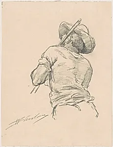 Back of a Man with Pole by Walter Shirlaw