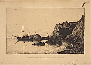 Barque de pecheurs faisant escale dans les rochers de Collioure by Adolphe Appian