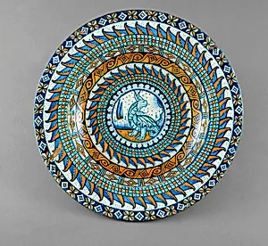 Basin with geometric patterns and dragon