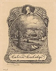 Bookplate for Calvin Coolidge by Timothy Cole, after Sidney Lawton Smith