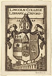 Bookplate of Lincoln College, Oxford by Muirhead Bone