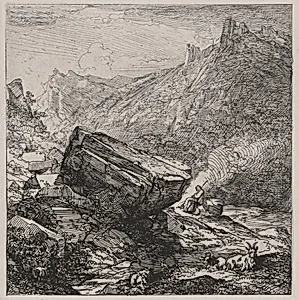 Boulder with a Shepherd and Goats