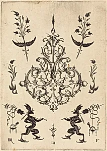 Brooch with Sprigs at Top and Griffins with Trophies at Bottom