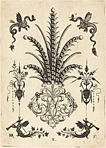 Brooch with Table-Stones, Dragons at Top, andWinged Monsters Blowing Horns at Bottom