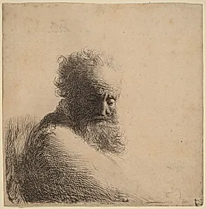 Bust of an Old Bearded Man, Looking Down, Three Quarters Right by Rembrandt van Rijn
