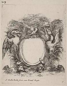 Cartouche with Ducks and Dogs by Stefano Della Bella