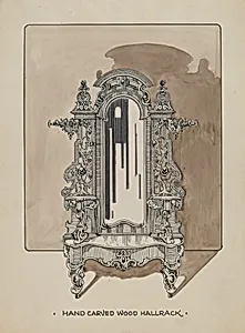 Carved Walnut Hall Rack