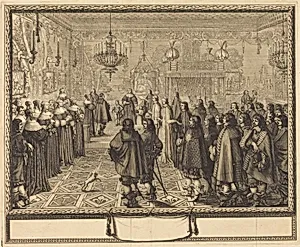 Ceremony of the Contract of Marriage between Vladislas IV, King of Poland, and LouiseMarie of Gonzaga, Princess of Mantua, at Fontainbleau by Abraham Bosse