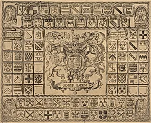 Coats of Arms with Corner Portraits of Henry VII, Henry VIII, Edward VI, and Mary