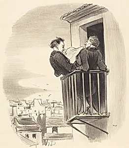 Comment on comprend le balcon Espagnol a Paris by Honoré Daumier