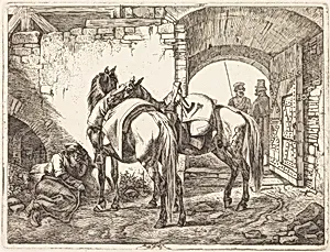 Cossack Horses in a Courtyard