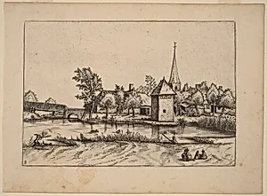 Country Village with Church and Bridge