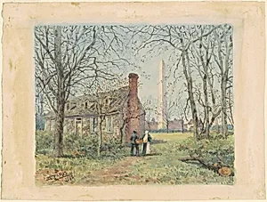 David Burns's Cottage and the Washington Monument