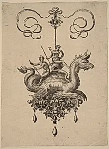 Design for a Pendant with a Sea-Monster Carrying Neptune on an Urn Flanked by a River-God with an Oar