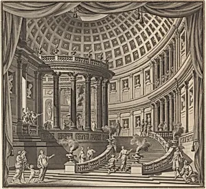Design for a Stage Curtain: The Interior of an Elaborate Temple Dedicated to Illustrious Men