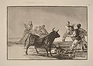 Desjarrete de la canalla con lanzas, medias-lunas, banderillas y otras armas (The Rabble Hamstring the Bull with Lances, Sickles, Banderillas and Other Arms) by Francisco Goya