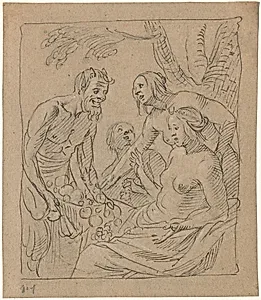 Diana and Two Nymphs Receiving Gifts from a Satyr (recto)