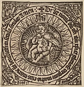 Divine Infant with the Globe in a Circle  with Four Angels