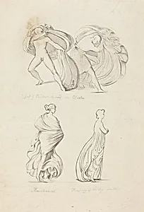Drapery, Three Figures, a Bacchante and Two From Nature by Henry Noel Humphreys after John Flaxman
