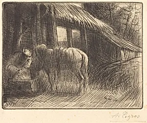 Drinking Trough, 2nd plate (L'abreuvoir) by Alphonse Legros