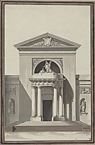 Facade for a Church with a Sculpture Representing Faith