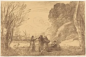 Family at Terracina (Une famille a terracine) by Jean-Baptiste-Camille Corot