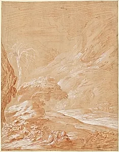 Fantastic Landscape with a Man Sleeping on a Rock