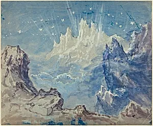 Fantastic Mountainous Landscape with a Starry Sky