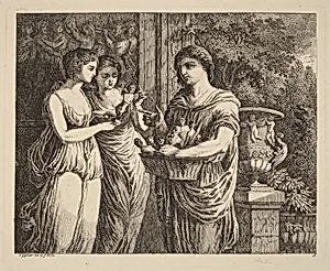 Figurine Seller with Two Girls