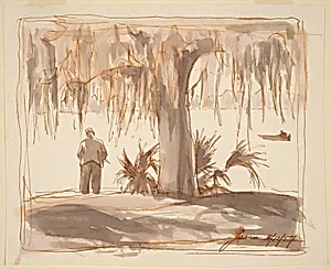 Fisherman, Tree, and Outboard