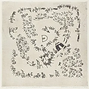 Folk Scene: Several Groups of Reindeer and Eskimos