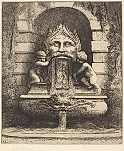 Fountain: Grotesque, Children and Basin (Une fountaine: Masque, enfants et bassin) by Alphonse Legros