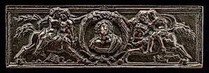 Front of a writing casket: Centaurs and Nymphs with Cornucopiae and Bust