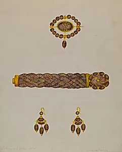Hair Bracelet, Earrings, and Brooch