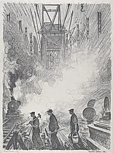 Hog Island.  Workmen, Scaffoldings and Derricks