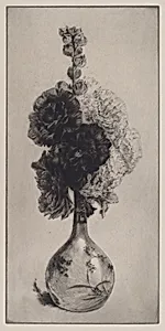 Hollyhocks in a Long-Necked Vase